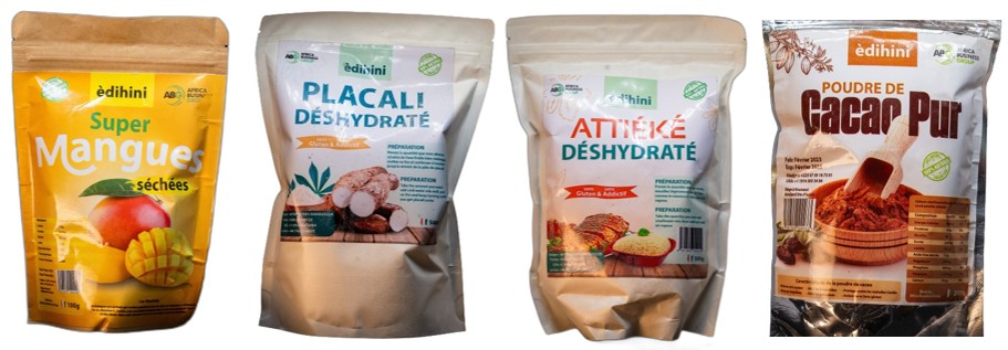 Pack de Super mangues séchées-Placali déshydraté-Attiéké déshydraté-Poudre de cacao pur d'Africa Business Group 1,1Kg